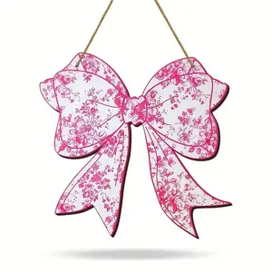 Wooden Decorative Plaque, Party Wreath Ornament, Perfect Holiday Gift, Home Decoration, Interior Wall Decor, Bow Wooden Hanging Sign, Floral Bow Wall Art