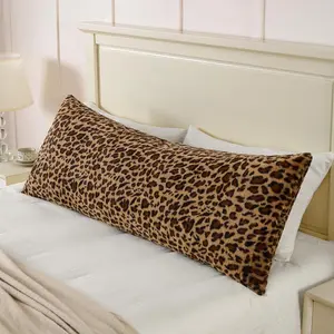 Plush Faux Fur Leopard Print Long Body Pillowcase, 20x54 Inch Zippered Body Pillow Cover, Extended Plush Cushion Case