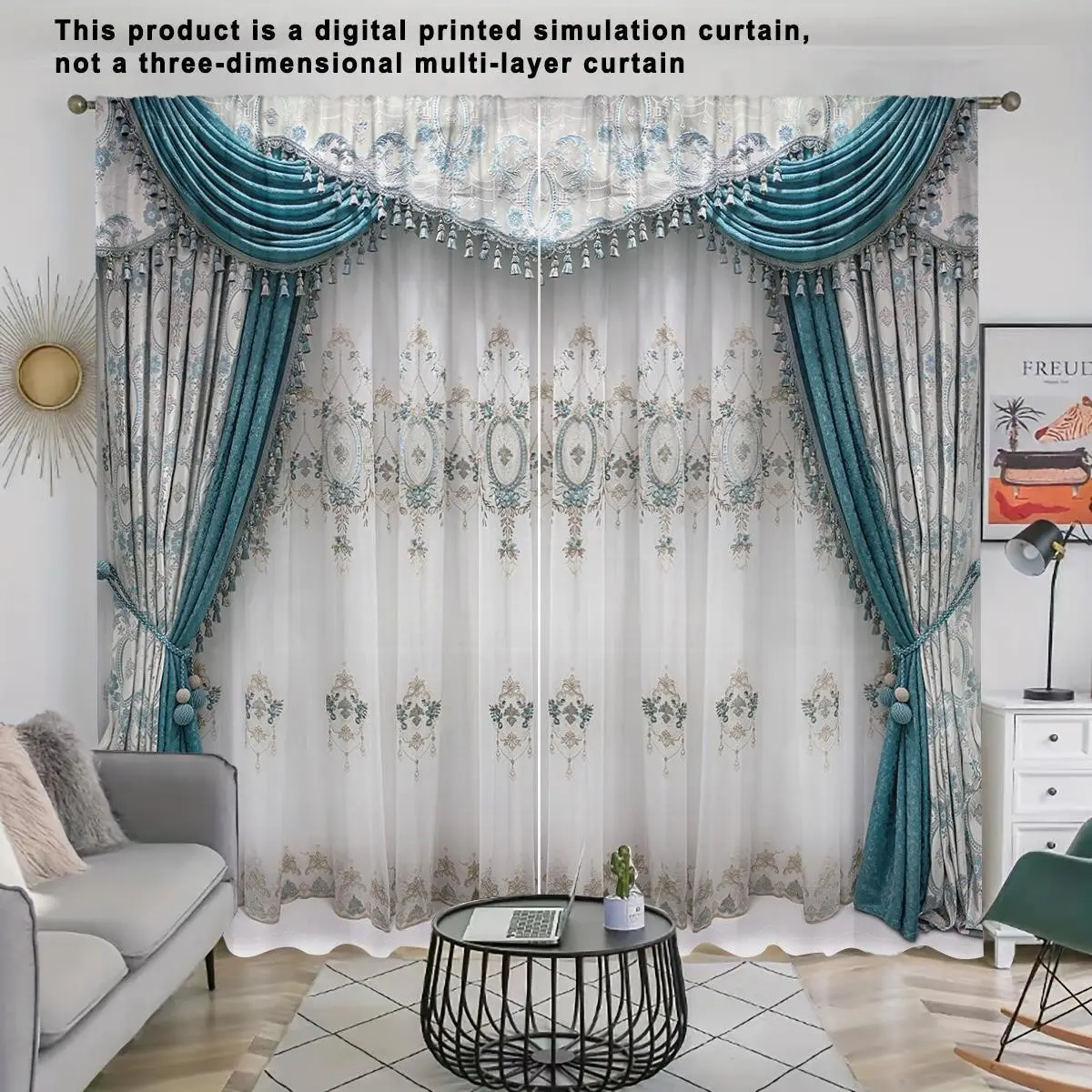 Elegant European Style 3D Print Curtains, Window Drapes, Set of 2, Semi-Transparent, High-Quality Digital Printing, Light Weight