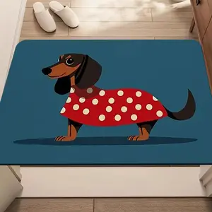 1pc of Flannel Doormat Featuring a Playful Dachshund, Ideal for Home Decoration. This Pet Mat Is Non-Slip, Absorbs Water, Machine Washable, And Soft, Making It Perfect for The Kitchen, Bathroom, Or Bedroom. an Excellent Choice for Holiday Home Decor