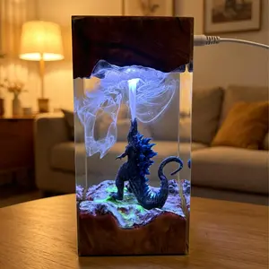 Handmade GodziIIa Night Light – Atomic Breath Resin Lamp, Decoration LED Table Lamp for Fans and Collectors, Handmade Movie-Inspired Glow Desk Decoration, Unique Gift for Him, Home or Office Bar Decor Ornaments