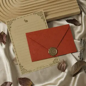 Vintage Leather Color Envelope Set, Stationery, 17pcs Tree Pattern, Includes 11 Letter Paper + 3 Envelopes + 3 Wax Seals, Ideal for Weddings & Invitations