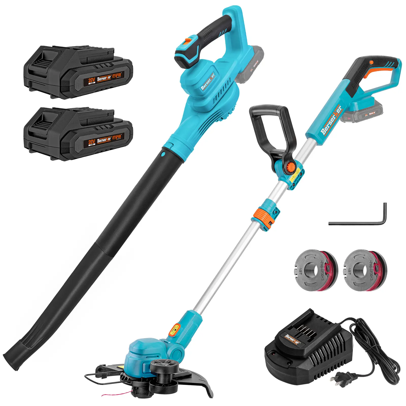 Berserker 20V 12-Inch Cordless String Trimmer/Edger and Leaf Blower Combo Kit + 3X Bonus Spools, 2X2.0Ah Battery and Charger Included,Garden Tool Set,Power Tool Sets