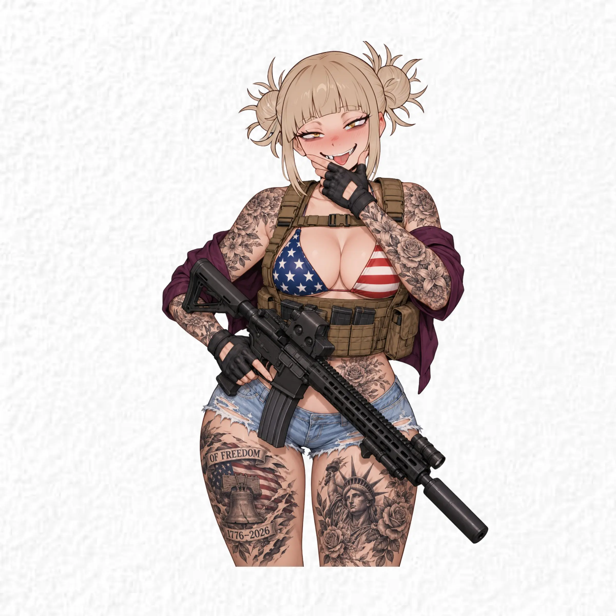 Toga Tactical Anime Sticker, Patriotic Veteran Waifu Decal, USA Freedom Tattoo Vinyl for Laptop, Phone, Water Bottle, Car and Toolbox