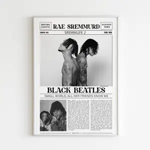 Rae Sremmurd Retro Newspaper Print / Black Beatles Poster No Frame / Lyrics Print / Sremmlife 2 Poster / Music Gift