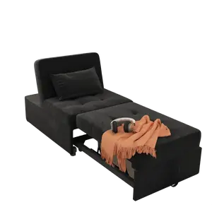 Giratree Furniture 26.7" Convertible Chair Bed Sleeper, 4-in-1 Velvet Folding Sofa Chair with Adjustable Backrest, Pull-Out Ottoman Bed for Living Room, Guest Room, Office (Velvet Black)