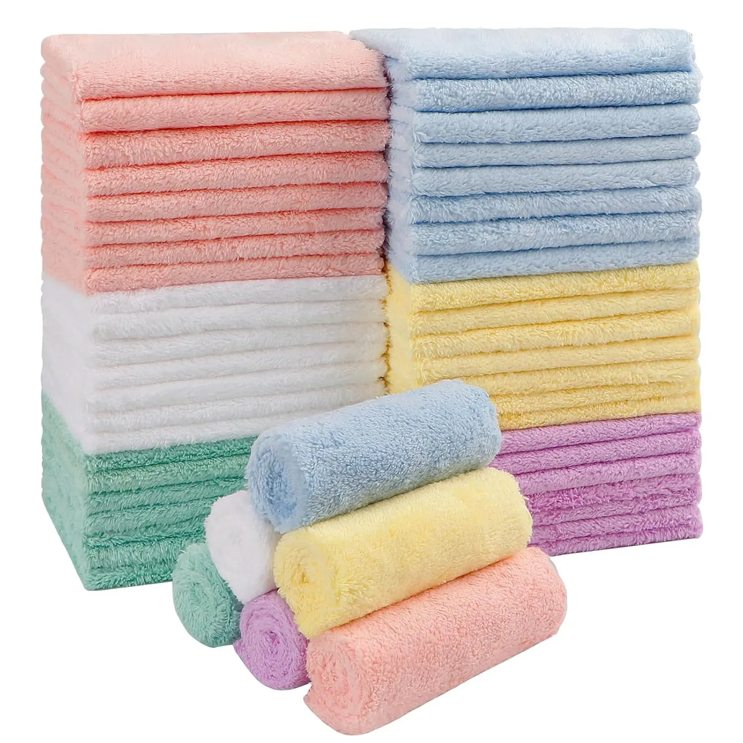 Washcloths 24 Pack-Microfiber Coral Fleece Baby Bath Face Towel 7 x 9 Inch Extra Absorbent and Soft Burp Cloth and Wash Cloths for Newborn-Infants and Toddlers-Gentle On Sensitive Skin