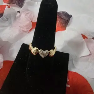 14 Karat Gold Plated Heart Shaped Ring - Cute, Elegant Fashion Costume Jewelry with Luxurious Shine