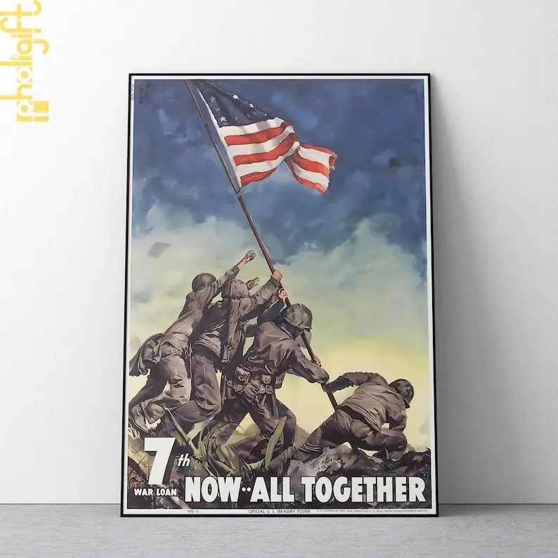 Matte Vertical Iwo Jima Flag Raising Unframed War History Military Paper Wall Art Print - WWII Propaganda, Trendy Aesthetic Multi-Size 11x17/12x18/18x24/24x24 Tube-Mounted Home Decor Poster