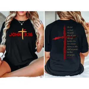 Men's 100% Cotton Round Neck Short-Sleeve Smooth Fabric Tshirt - Seamless, Double-Sided JOHN 3:16 Graphics, Casual Faith-Focused Tee, Valentine Gift for Spouse