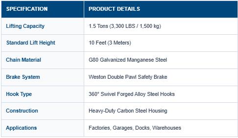 [NEW - FLASH SALE] Garvee Manual Lever Chain Hoist – 1.5 Ton (3300 lbs) Capacity, 10 ft Lift – G80 Galvanized Steel Chain, Weston Double Pawl Safety Brake, 360° Swivel Hooks, Portable Heavy Duty Lifting Hook for Garage, Factory, Dock, Warehouse