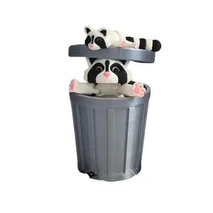 Articulated Mother and Child Racoons with Trashcan, 3D Printed Black and White Racoons Trash Panda Stress Relief Racoon Toys