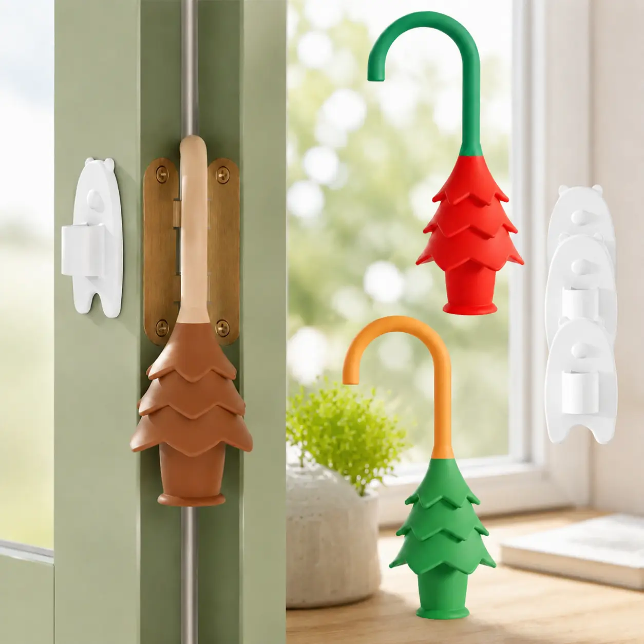Cute Christmas Tree Door Pinch Guard, Silicone Anti Slam Door Stopper Finger Protector, Door Safety Guard for Kids, Pets, Babies, Toddlers, Home, Nursery, Bedroom, School, Office and Holiday Decor