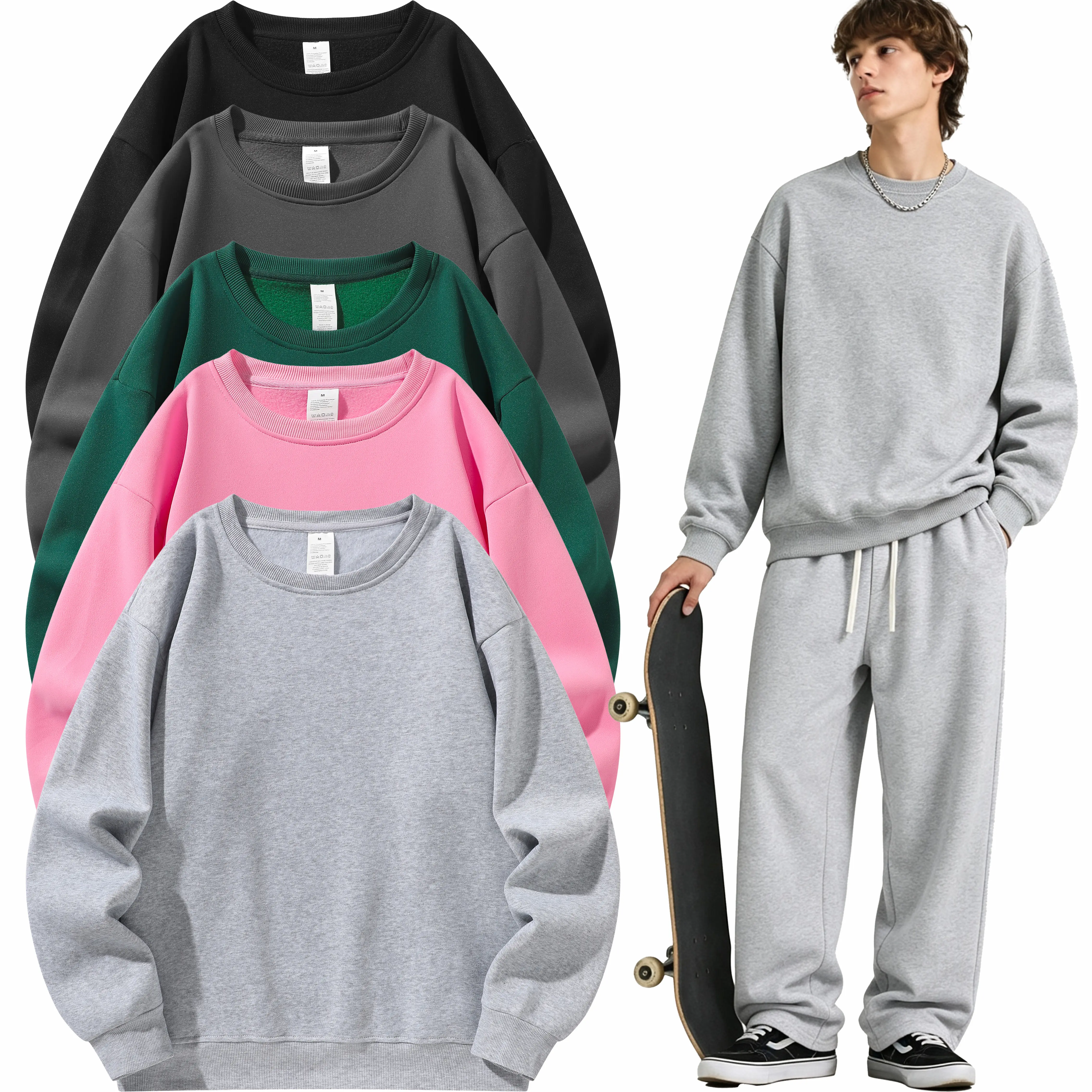 2-Pack Men’s  Sweatshirts, Solid Loose Fit Long Sleeves – Soft Casual Menswear, Everyday Clothing for Gym & Sports, Tops, Round Neck, Men’s Clothing fall Hoodie Set crewneck quarter zip men drippy clothes vacation outfits winter dreaming merch outdoor