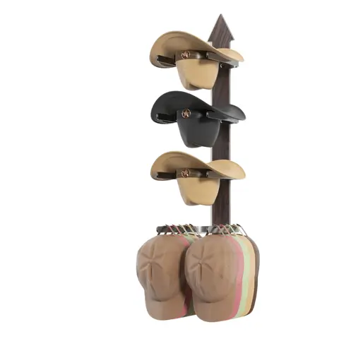 Western Cowboy Hat Rack Wall Mount – Holds Up to 4 Hats, Rustic Wooden & Metal Hat Organizer for Fedora, Sun Hats, and Wide-Brim Hats
