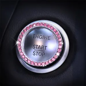 Artificial Rhinestone Decor Car Start Button Decorative Sticker, Ring Design 3D Switch Decoration, Car Decoration Circle Cover Decal for Auto Motorcycle, Car Interior Decor