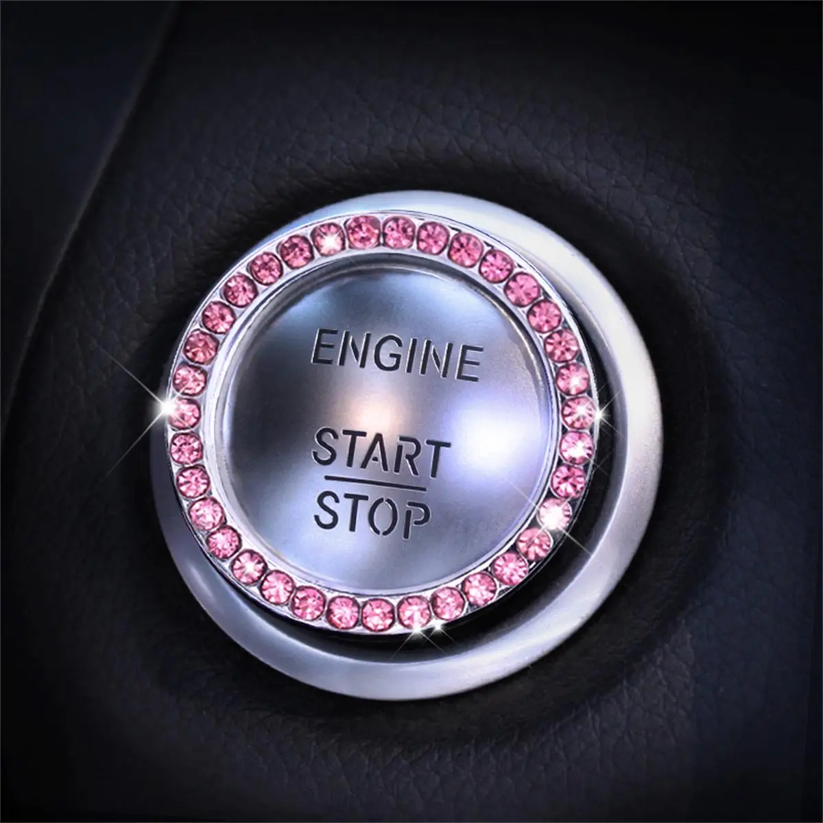 Artificial Rhinestone Decor Car Start Button Decorative Sticker, Ring Design 3D Switch Decoration, Car Decoration Circle Cover Decal for Auto Motorcyc