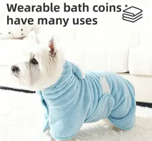 Dog Wearable Coral Fleece Drying Bathrobe, Soft Pet Robe for Reducing Blow Dry Time