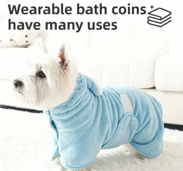Coral Fleece Dog Hooded Towel Bathrobe - 1 Size Pet Grooming Bath Accessory, All Seasons Use, Soft Wearable, Blow-Dry Helper, Reduces Drying Time, One Size