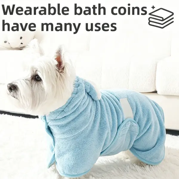 Pet Fleece Wearable Hooded Towel Bathrobe - Universal Dog & Cat Grooming Bath Accessory, Quick-Drying, One Size, Blow-Dry Saver