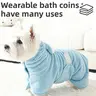 Pet Fleece Wearable Hooded Towel Bathrobe - Universal Dog & Cat Grooming Bath Accessory, Quick-Drying, One Size, Blow-Dry Saver