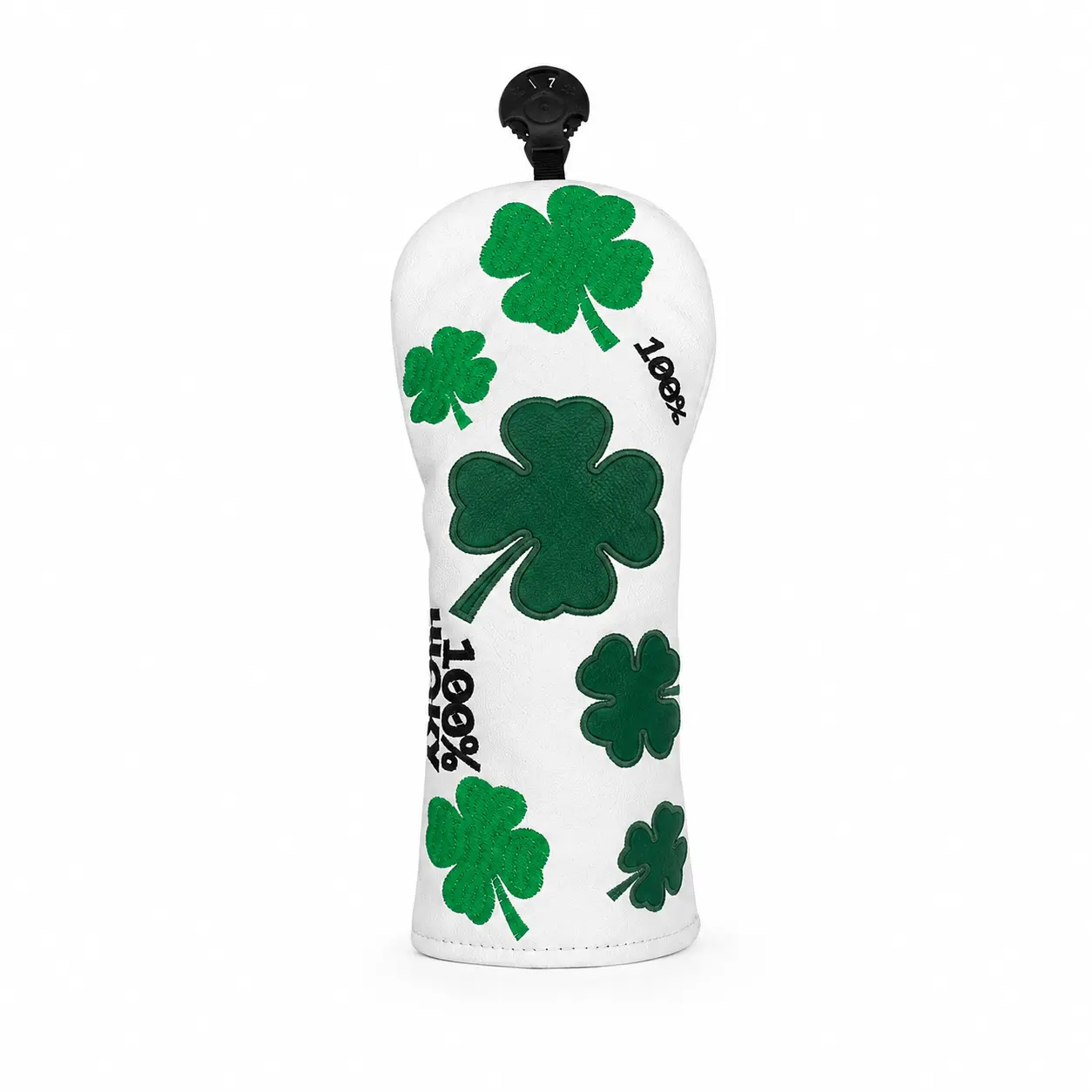 PU Leather Hybrid/Utility Golf Club Cover, Green 4-Leaf Clover, White Lucky Design