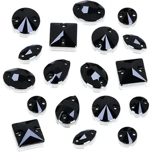 Flatback Sew On Rhinestone,Sew On  with Holes Mix Shape Glass Rhinestones   Sewing Stones for Clothes, Garments, Dress and Shoes,Jet