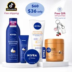 NIVEA 5-Piece Moisture & Firming Skincare Bundle | Lotion, Hand Cream, Lip Balm, Cocoa Butter & Q10 Neck Cream