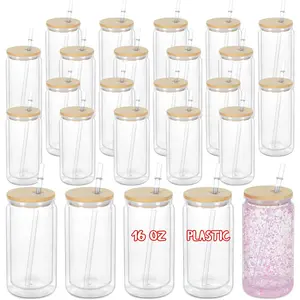 16 Oz  Snowglobe Tumbler, 25 Pack Pre-Drilled Double Wall Plastic Clear Cup for Glitter Snow Globe Diy, Double Wall Plastic Snowglobe Cup with  Lid