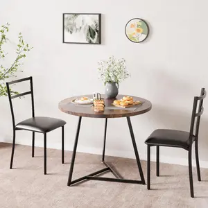 GARVEE Round Dining Table Set with 2 Upholstered Chairs and Metal Frame, Stylish MDF Design, Space-Saving Solution for Small Apartments, Easy Assembly, Perfect for Compact Dining Areas and Modern Kitchens.