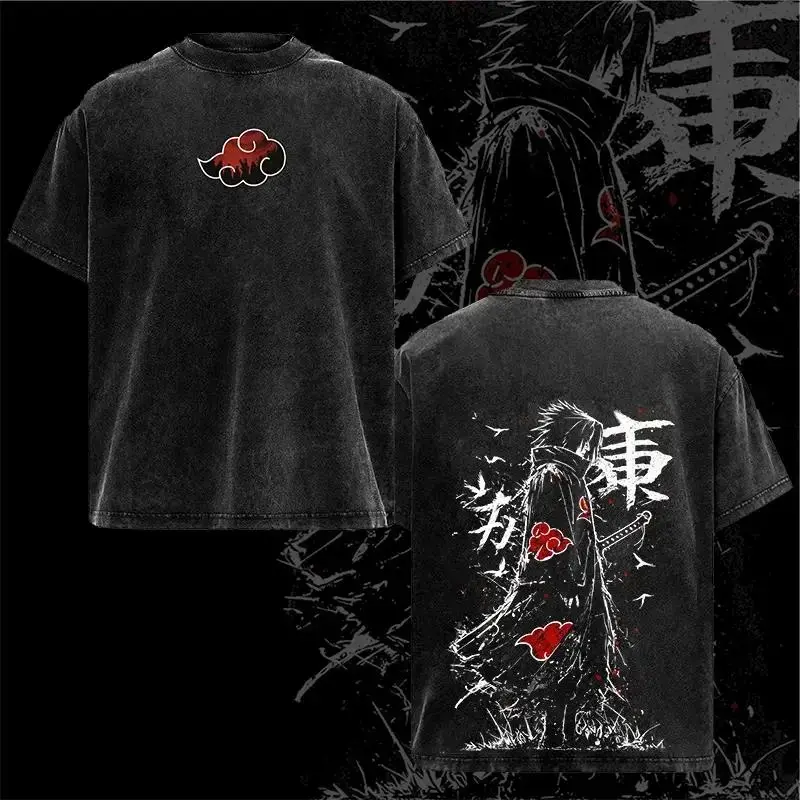 Retro Heavy Limited Sasuke - Naruto Anime Double Printed Vintage Washed Tee Unisex Oversize Anime Manga Washed Heavyweight Cotton T-shirt, Gift For Anime Fan, Anime Lover