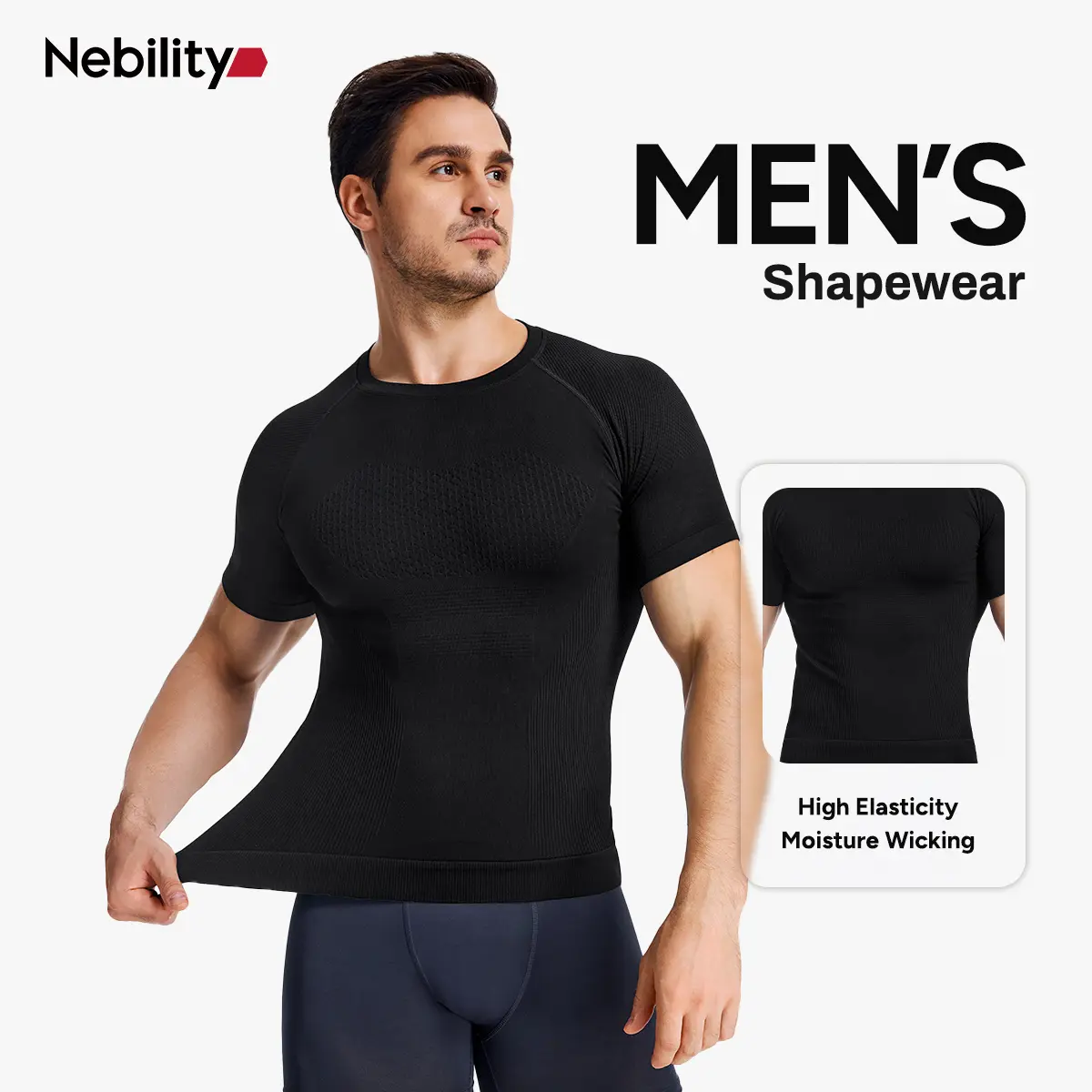 Nebility Men's Short Sleeve Compression Rash Guard, Cool Dry Athletic Shapewear Baselayer for Workout and Fitness, Rashguards