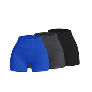 Workout Shorts Womens High Waisted Ribbed Seamless Yoga Spandex Biker Shorts