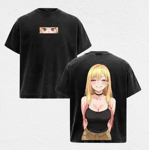 Marin Kitagawa My Dress-Up Darling Graphic Tee Vintage Acid Wash Streetwear T-shirt Sono Bisque Doll wa Koi o Suru Anime Aesthetic Oversized Heavyweight Cotton Shirt