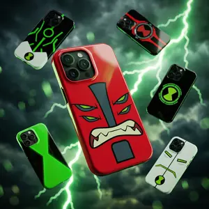 Alien Tech Core Glossy Tough Phone Case 11 to 17 series S23 to S25 - Neon Energy Cartoon Style Protect Phone Case - SciFi Hero Gift for Cases For 11 12 12Pro 12 Promax 13 14 15 16 17Pro