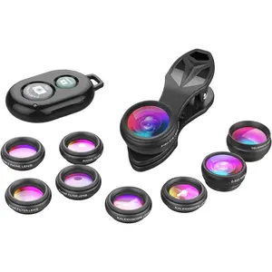 Phone Camera Lens-Macro Lens+Wide Lens+Fisheye Lens+Telephoto Lens+CPL/Flow/Radial/Star Filter+Kaleidoscope 3/6 Lens 10 in 1 Lens Kit +Remote Shutter for iPhone, Samsung,LG and Most Smartphones