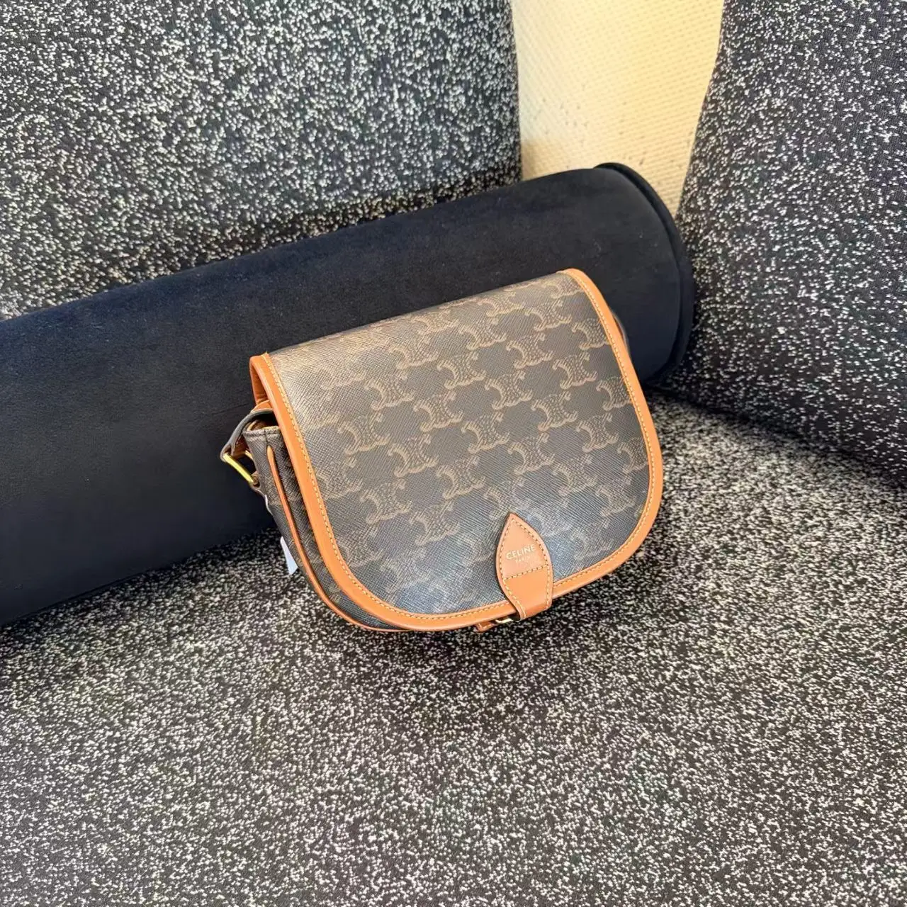 Pre-owned Celine Triomphe Folco Saddle Leather Bag Elegant Purse, Everyday Crossbody Shoulder Carry All Bag