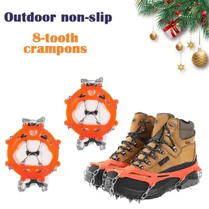 Outdoor Winter Hiking Climbing Snow Spikes Crampons Cleats 8-Claw Anti-Slip Gripper Chain Claws for Shoes Anti Slip Boots Cover Ice Gripper Spike