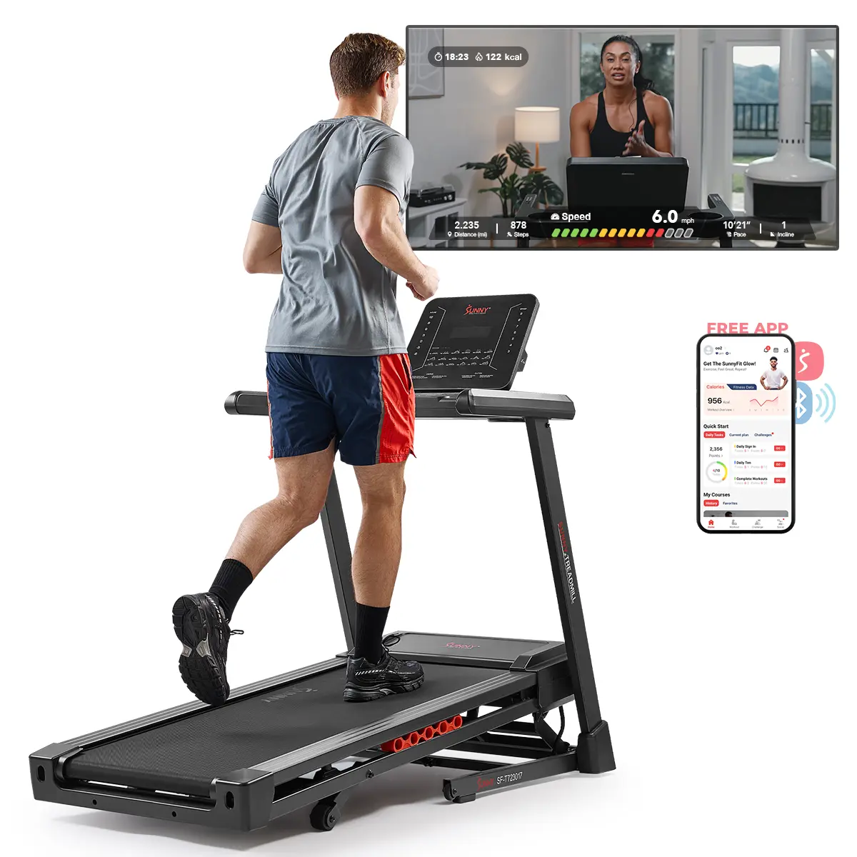 Sunny Health & Fitness Excel Smart Incline/Decline 20” Deck Treadmill