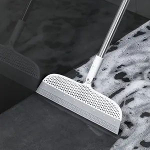 Magic Broom Floor Squeegee Pet Hair Remover Silicone Squeegee Broom for Floor 51.77" Long Handle for Carpet Bathroom Tile Hardwood Fur Garage Liquid Spills Fine Dust Cleaning Tool