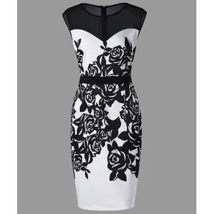 Women bodycon dress sleeveless plus size color block o-neck patchwork dressses summer female vintage hip pencil dresses