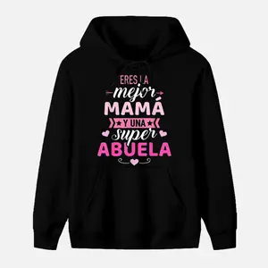Women'S Black Mother'S Day Hoodie & T-Shirt with Pink Letter Print-Mejor Mama Design, Short Sleeve Crew Neck, Machine Washable, Perfect Gift for Mom, Allseason Apparel| Mother'S Day Theme| Stretchy Fabric, Graphic Hoodies, Adult Comfort Fashion Sweatshirt