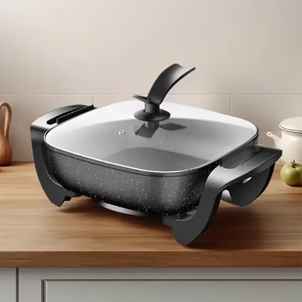 Non-Stick Ceramic Electric Pot with Glass Lid, Aluminum, 1500W, Adjustable Temperature Controller, Suitable for Home Use for Frying, Baking, Steaming Or Cooking, Easy to Clean Cookware