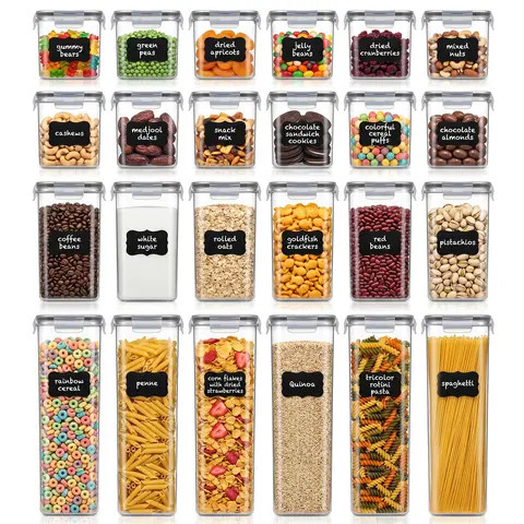 FRESHWARE 48-Piece Airtight Durable Food Storage Containers Set - BPA-Free, Anti-Leak Silicone Seal, Reusable Stackable Plastic Kitchen Accessories, 6 Medium (2.11 qt), 6 Small (1.69 qt), Nesting Lid, Label & Measure Kit, 4 Cups, Dry Food Compatible