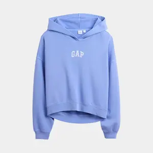 GAP Women Relaxed Gap Mini-Logo Cropped Hoodie in Soft Fleece with Dropped Shoulder Design and Banded Cuffs for Cozy Comfort