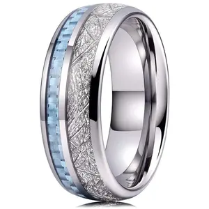 Silver & Blue Meteorite Tungsten Carbide Ring