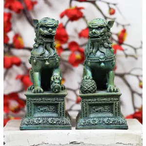 Ebros Chinese Forbidden Palace Guardian Pair Fu Foo Dogs Lions Figurine Bookends Set