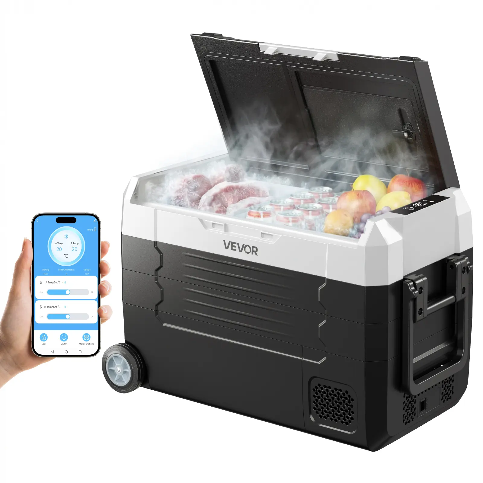 【SummerFinds】VEVOR 37qt Dual Zone Car Refrigerator with Wheels, DC 12/24V & AC 100-240V Dual-Power, -4°F to 68°F Electric Cooler with APP Control, LED Panel, for RV Camping, Fishing Parties