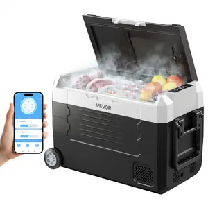 【DealsForYouDays】VEVOR Compact Compressor Car Refrigerator, DC 12/24V & AC 100-240V Electric Cooler, -4°F to 68°F Dual Zone Truck Fridge with APP Control, Wheels, for RV Life, Fishing, Parties