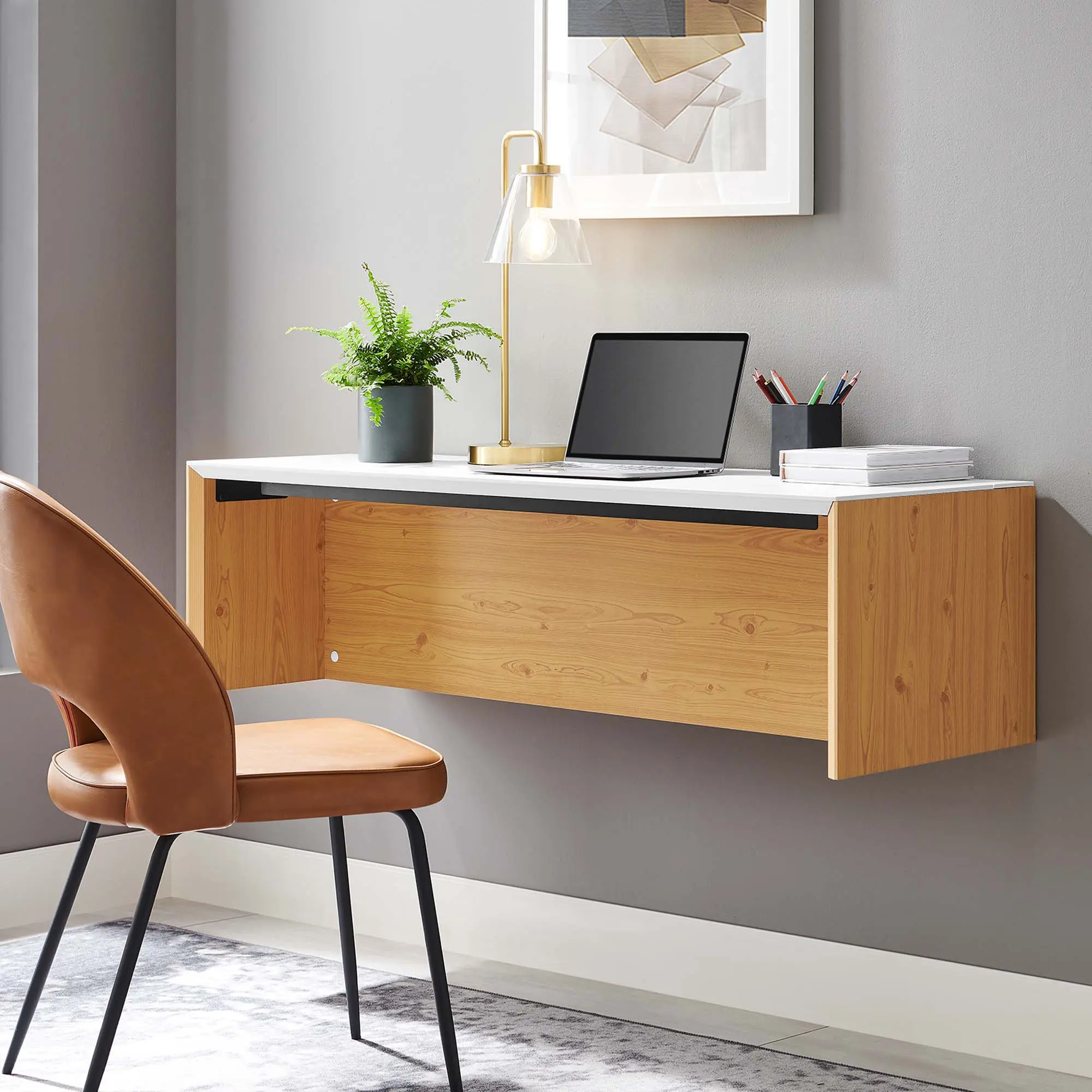 Modway Kinetic 49" Wall-Mount Office Desk in White Natural